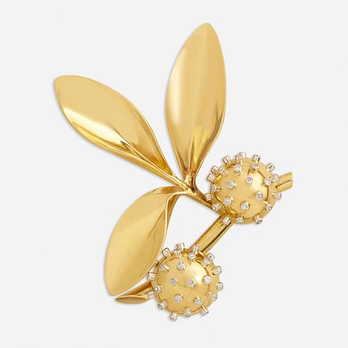 French gold and diamond chestnut brooch