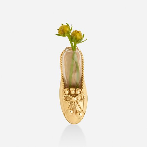 Gold shoe and glass posy brooch