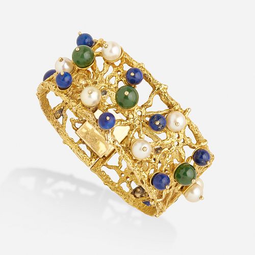 Paul Flato, Modernist gold and gem-set bangle bracelet