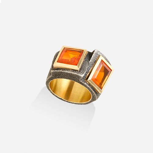 Marilyn Cooperman, Sterling silver, gold, and fire opal ring