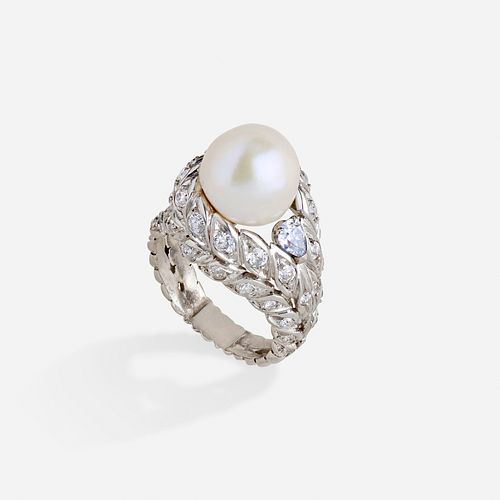 Pierre Sterle, French freshwater natural pearl and colored diamond ring