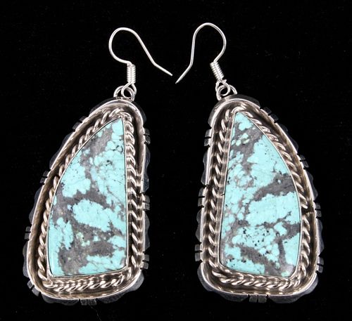 Navajo B. Lee Number 8 Turquoise & Silver Earrings