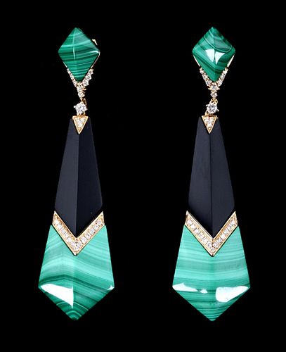 Great Gatsby Malachite & Onyx Diamond Earrings
