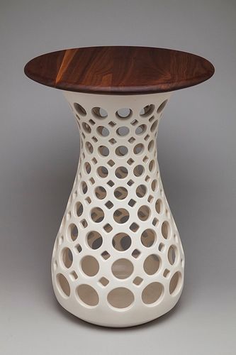 Ceramic Hourglass Table with Walnut top