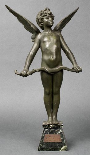 After Auguste Moreau "Vici" Cupid Sculpture