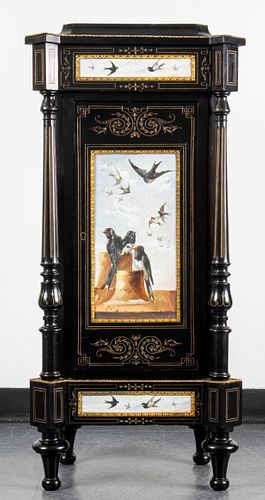 Napoleon III Ebonized Porcelain Inset Cabinet