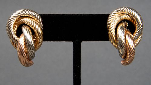 Vintage 14K Tri-Color Gold Hollow Earrings
