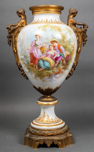 French Ormolu Mounted Large Porcelain Urn