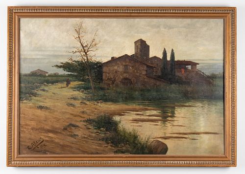 Juan Aleu "Landscape" Oil on Canvas, 1919