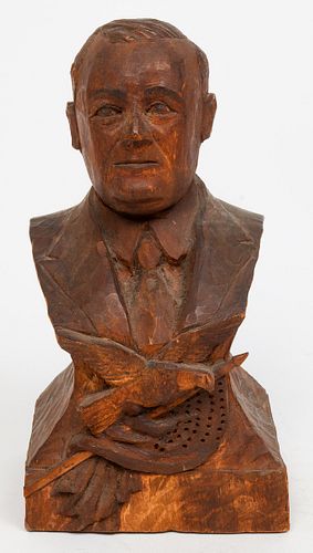 Folk Art Bust of a Man with Eagle Wood Sculpture