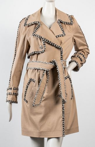 Chanel Trench Coat with Tweed Trim