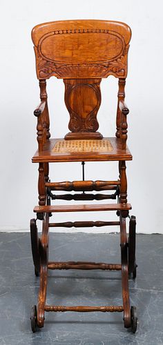 American Carved Oak Adjustable High Chair