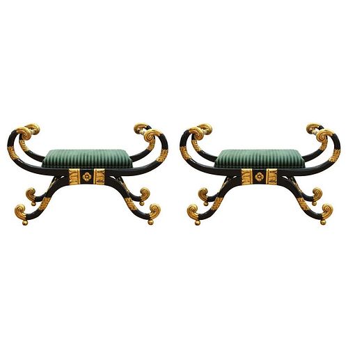 Regency Style Curule Form Window Benches, Pair
