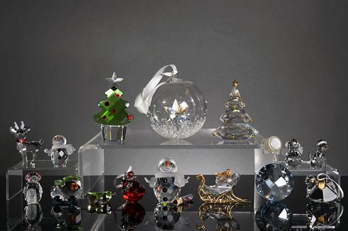 Swarovski, 14 Boxed Crystal Christmas Pieces
