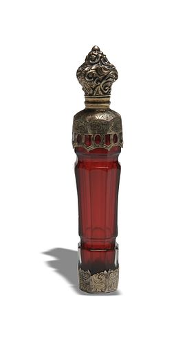 Victorian Silver Mounted Ruby Glass Perfume Flask