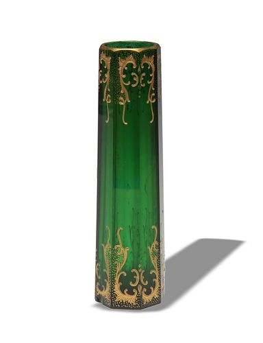 Moser Emerald Green and Gilt Enamel Bud Vase