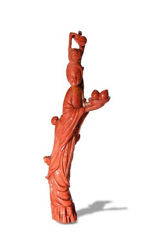 Chinese Coral Figurine of Woman