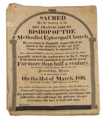 1816 Bishop Francis Asbury Memorial Silk Banner