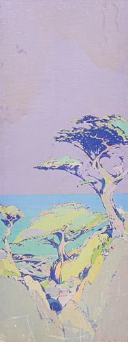 California Monterey Cypress Painting c1930s