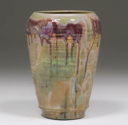Large Pewabic Pottery Vase Iridescent Drip Glaze c1920s