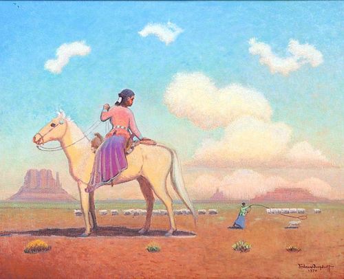 Ferdinand Burgdorff Painting Navajo Girl on Horse