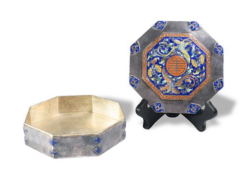 Korean Silver and Enamel Octagonal Box