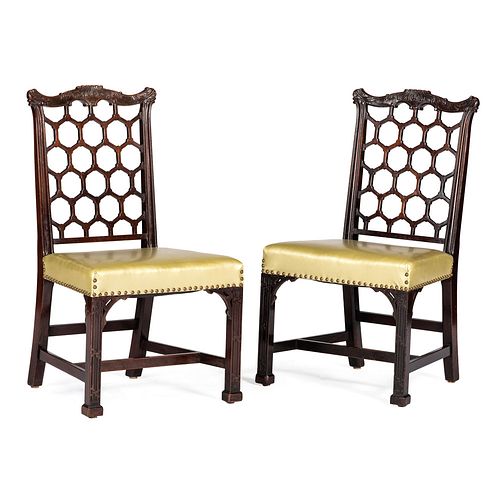 A Pair of Chinese Chippendale Style Mahogany Side Chairs