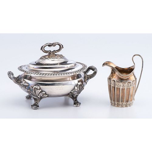 An Old Sheffield Plate Sauce Tureen and Georgian Sterling Creamer