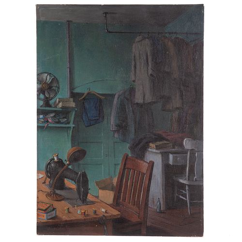 Jacob Glushakow. Tailor Shop, oil on canvas
