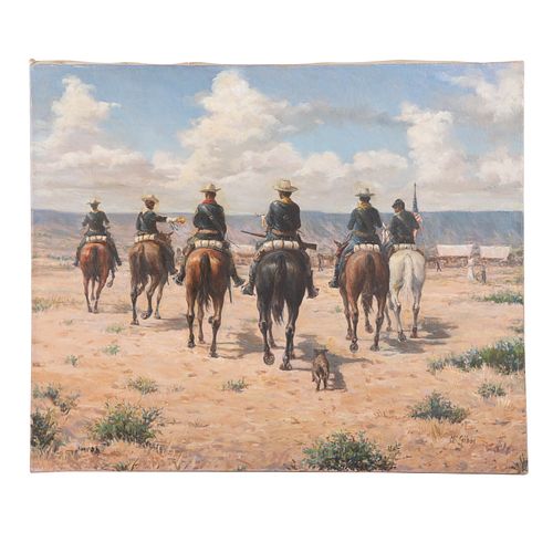 Nathaniel K. Gibbs. "Buffalo Soldiers w Dog," oil