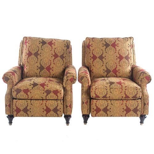 Pair of Bassett Upholstered Floral Recliners