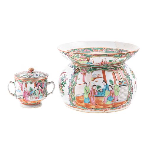 Chinese Export Rose Medallion Cuspidor & Cup