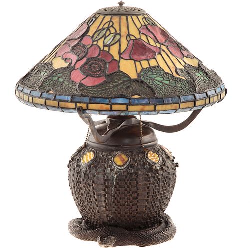 Tiffany Style Snake/Basket Bronze Lamp