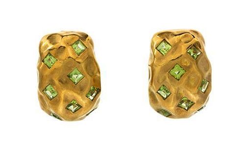 A Pair of 18 Karat Yellow Gold and Peridot Earclips, Tony Duquette, 21.10 dwts.