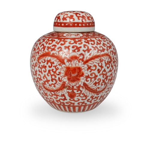 Chinese Red & White Porcelain Ginger Jar