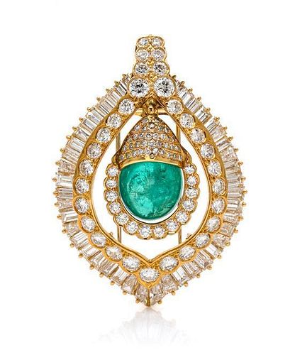 An 18 Karat Yellow Gold, Emerald and Diamond Pendant/Brooch, Van Cleef & Arpels, 19.90 dwts.