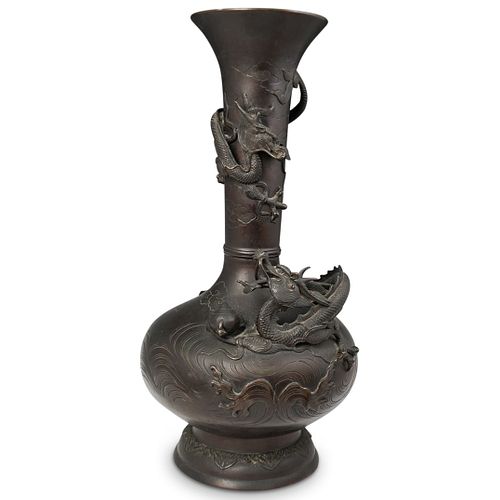 Japanese Bronze Meiji Dragon Vase