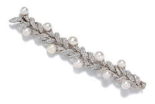 A Platinum, Cultured South Sea Pearl and Diamond Bracelet, Harry Winston, 66.00 dwts.