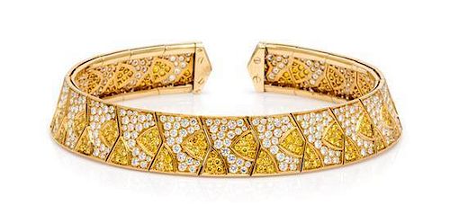 An 18 Karat Yellow Gold, Colored Diamond and Diamond Flexible Collar Necklace, Van Cleef & Arpels, 63.80 dwts.