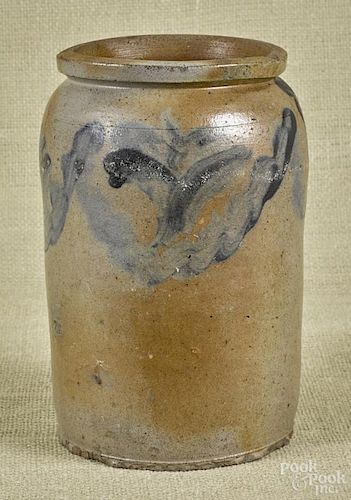 Mid-Atlantic stoneware crock, 19th c., with cobalt decoration, 8 1/2'' h.