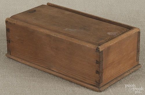 Pennsylvania pine slide lid box, 19th c., 3 3/4'' h., 9 3/4'' w., 5'' d.