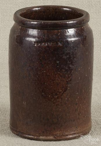 Pennsylvania redware crock, 19th c., impressed John Bell, 6'' h.
