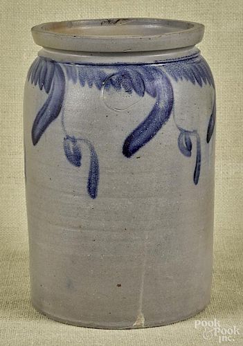 Pennsylvania two-gallon stoneware crock, 19th c., with cobalt decoration, 12 1/4'' h.