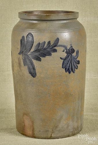 Pennsylvania stoneware crock, 19th c., with cobalt floral decoration, 13 1/4'' h.