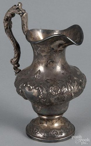 Philadelphia repoussé silver cream pitcher, mid 19th c., bearing the touch of R & W Wilson