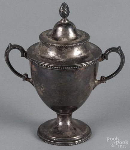 Philadelphia silver covered sugar, mid 19th c., bearing the touch of R & W Wilson, 9'' h., 18.9 ozt.