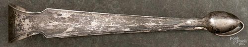 American coin silver sugar tongs, early 19th c., bearing the touch of A. Scott, 6 1/2'' l., 1.4 ozt.