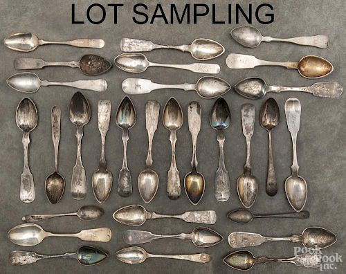 Coin silver spoons, 19th c., of various makers, to include O. Conrad, Lescure, I. Reed & Son