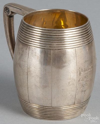 Philadelphia silver barrel-form child's mug, bearing the touch of Krider & Biddle