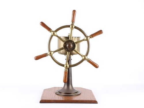 John Hastie Brass & Oak 6 Spoke Yacht Wheel